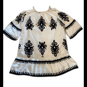 Swimsuit Coverup Dress Off Shoulder Black & White Plus Size XL Ethnic Boho Sexy